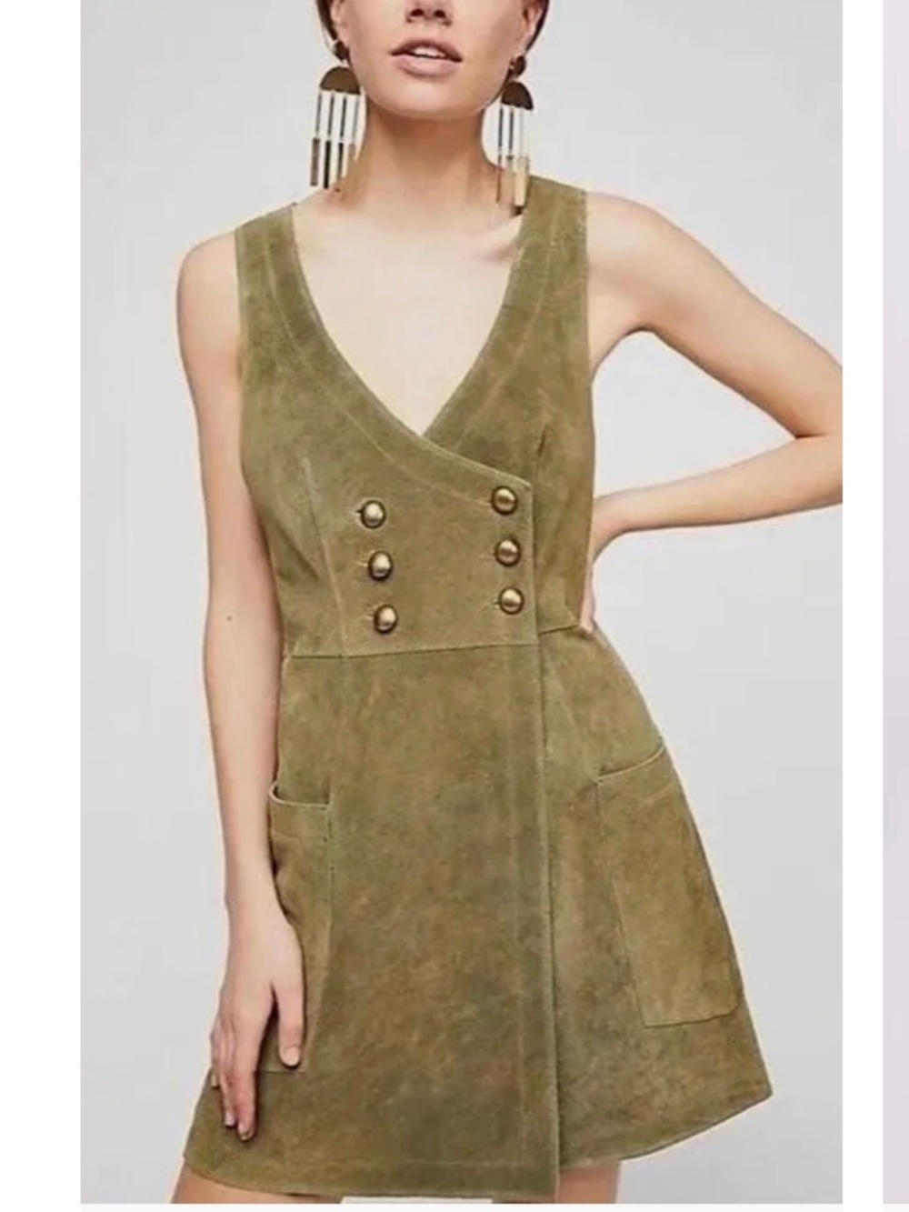 Free People Suede Mini Dress Green NWOT